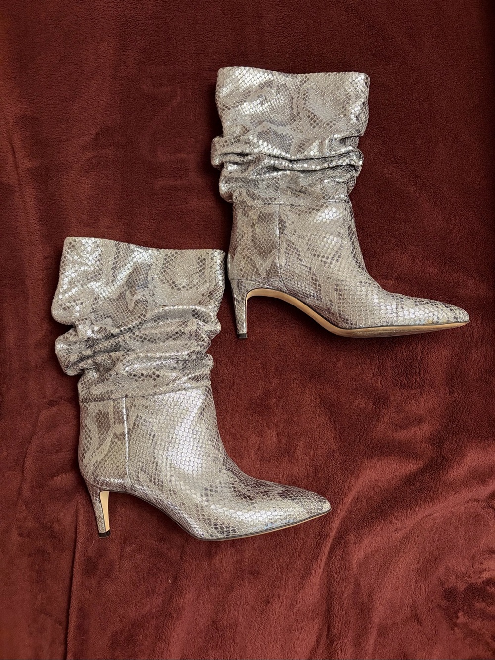 Paris Texas Metallic Silver Snake-Print Slouch Boots